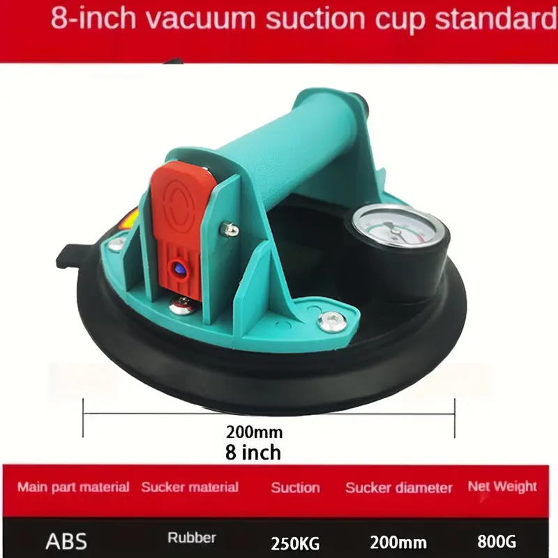 Heavy Duty Vacuum Suction Cup Tool, 8-Inch Strong Vacuum Suction Cup with Pressure Gauge, Industrial Suction Cup Lifter, Small Hand Tools, Handheld Vacuum Suction Cup for Granite Tile Glass, Men Gadgets 6