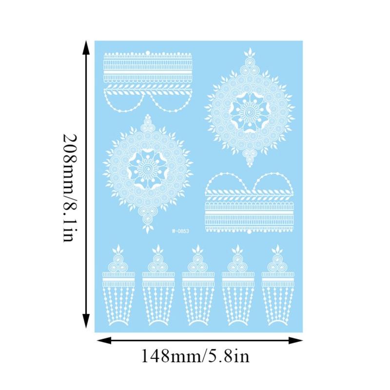 Fashion White Lace Body Art Indian Henna Tattoo Temporary Sticker Waterproof Mandala Flower Long Lasting Bride Wedding Color Sensitive Sheet 2