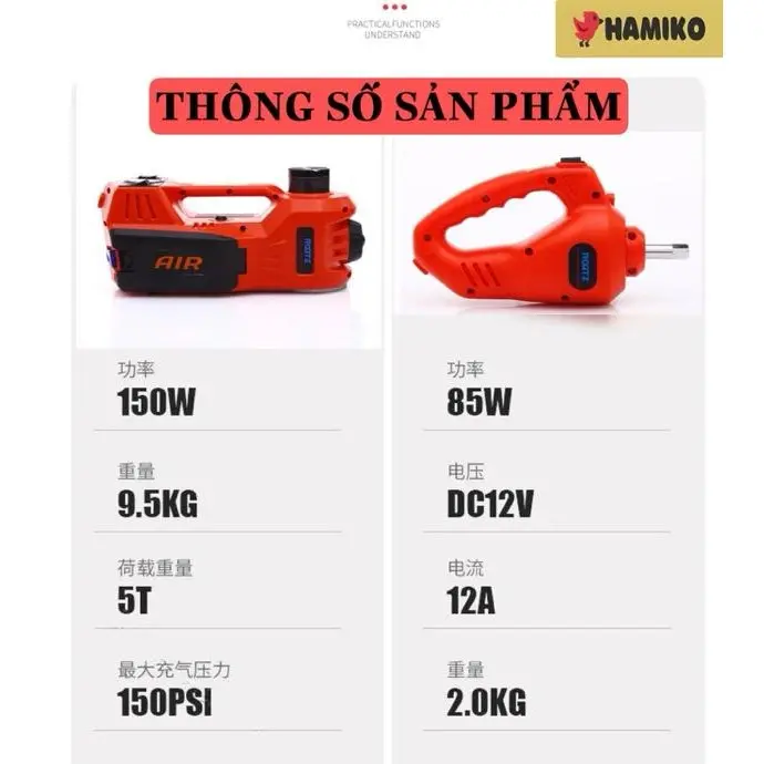 Kích nâng gầm tích hợp bơm hơi và thay lốp xe thông minh 5 trong 1, Hàng chính hãng ROGTZ, Tải trọng 5000kg 7