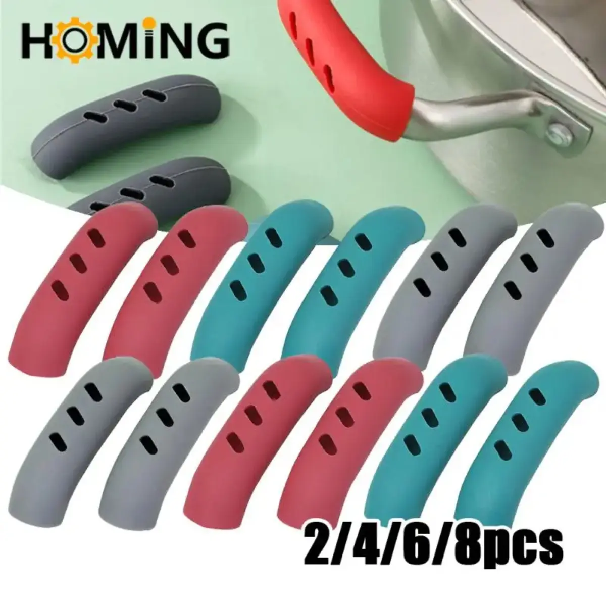 8/4/2pcs Silicone Pan Handle Cover Heat insulation Non-slip Assist handle Holder Hot pot anti-scalding handle pad Kitchen Gadget Utensils Customized