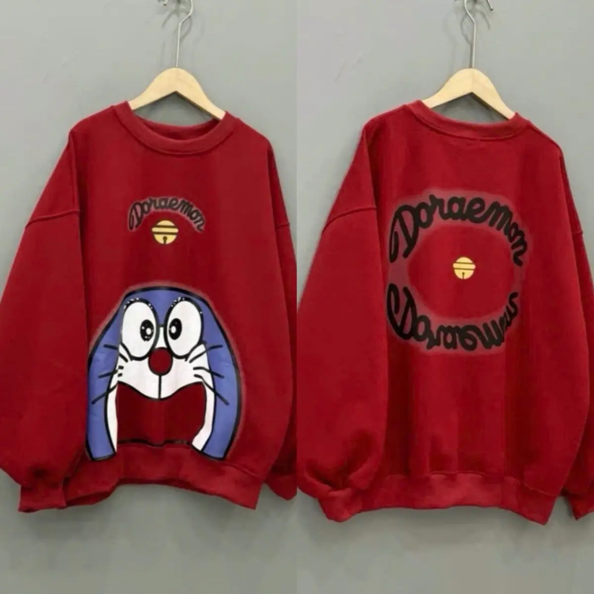 ￼Áo Nỉ Zip Sweater Doremon Đỏ NOEL form rộng tay dài Unisex Oversize Nam Nữ mặc đều đẹp