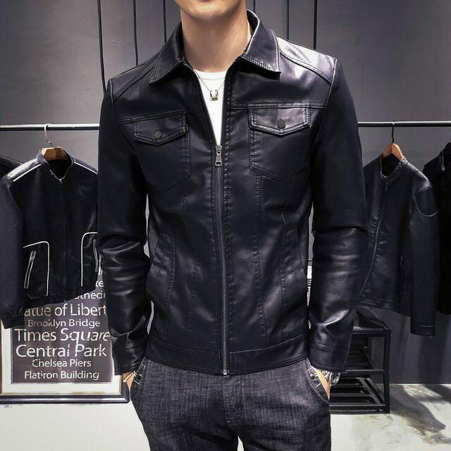 Áo Khoác Da Nam Lót Dù Phối Hai Túi Trước Ngực Đẹp  Menswear Kem