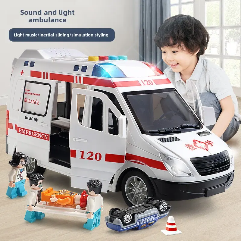 120 Ambulance Police Car Toy Car, Doctor Children's New Large Car Model, Boys and Girls Engineering Fire Truck, Pretend Doctor Patient Game Toy, Role-Playing Toy ignition  model
