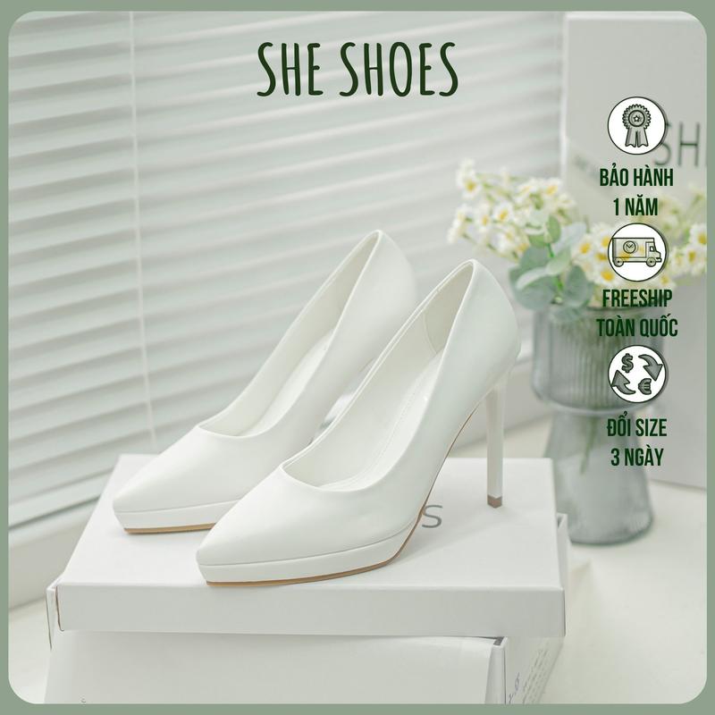  Giày Cưới da PU gót nhọn 11P trơn basic  NEW ARRIVAL  - GC11010 Nữ Shoes 