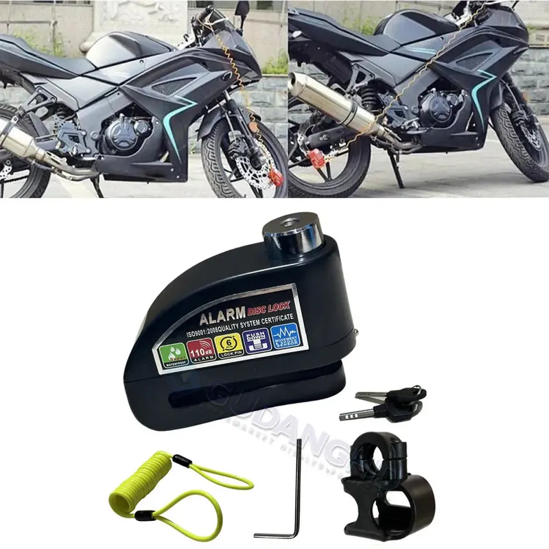 Gembok Alarm Anti Maling Cakram Kunci Alarm Motor Paket Bracket Kabel 1