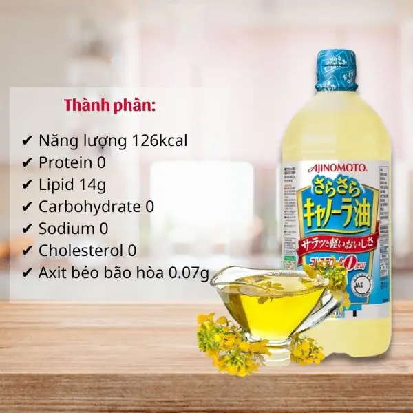 Dầu ăn hạt cải AJINOMOTO Kanola chai 1000g ( 1 lít) _Hàng Nhật nội địa Sakuko