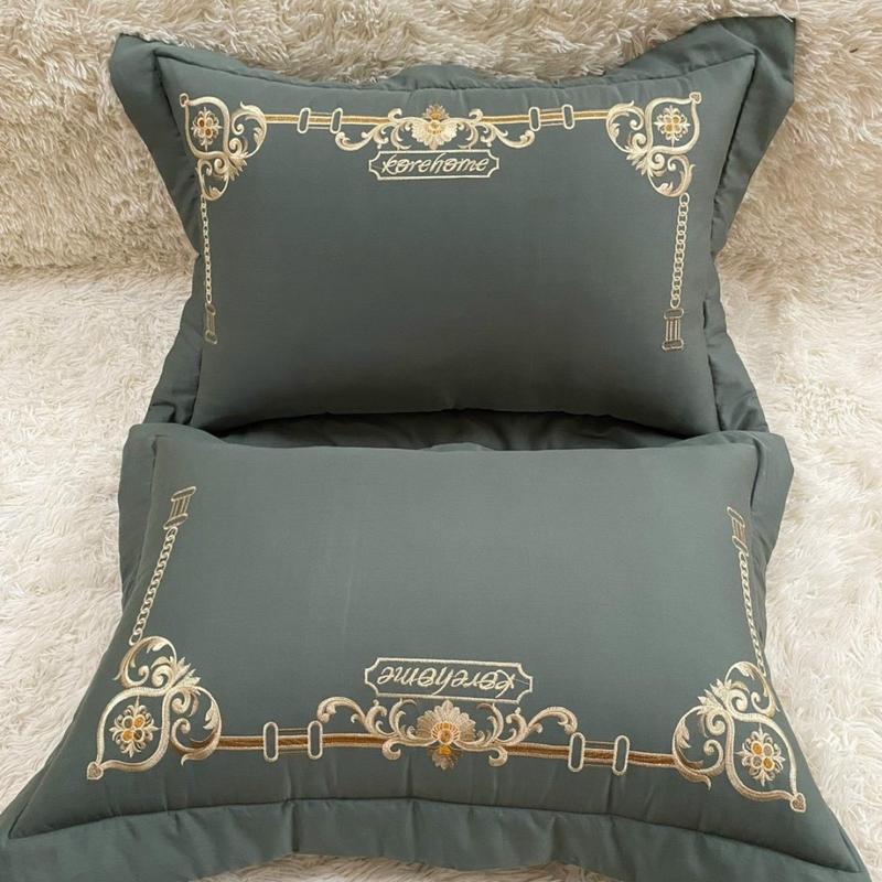 2 chiếc Gối nằm ngủ kèm ruột cao cấp mẫu phi lụa xanh kích thước 50 x 70cm thêu hoa văn