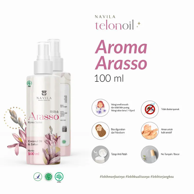 Navila Minyak Telon Wangi 100 ml untuk bayi balita baru lahir BPOM dan Halal MUI Arasso Saranghae Greentea Lavender Kasturi Telon Oil Bayi Menghangatkan telon 2