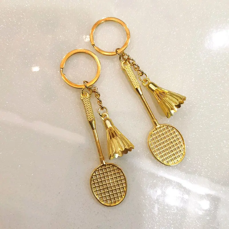 Gantungan Kunci Raket Shuttlecock Emas Gold | Souvenir Pernikahan Bulutangkis Badminton