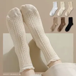 Kaos Kaki JK Renda Kaos Kaki Setengah Betis Wanita Stoking Warna Polos Lucu Kaos Kaki Katun Setengah Betis
