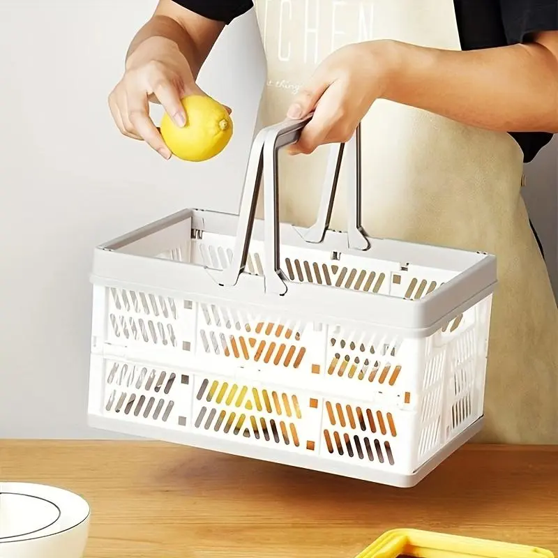Foldable Storage Basket with Handle, 1 Count Large Capacity Desktop Storage Basket, Home Organizer for Kitchen, Living Room, Restaurant, Outdoor, Camping