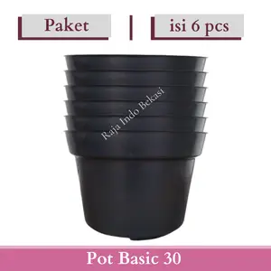 RAJA INDO PAKET ISI 6pcs Pot Bunga Murah /Pot Tanaman /Pot Plastik uk 30 CM Hitam