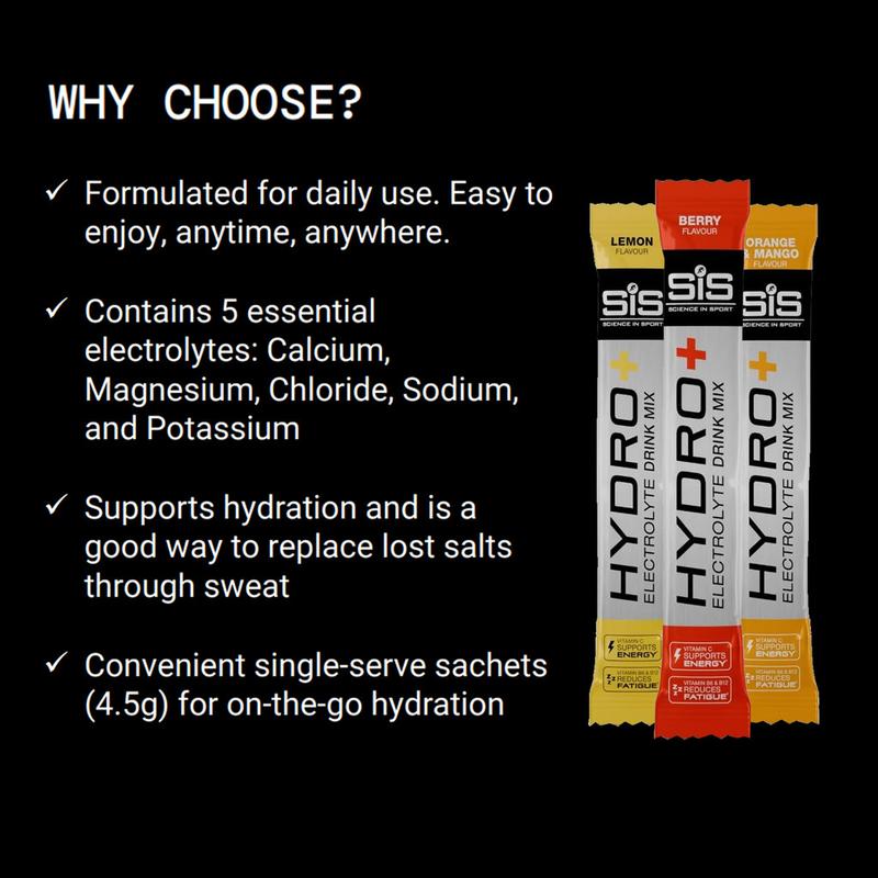 Product Introduction of SiS (Free Bottle) Science In Sport Hydro+ Electrolyte Powder Mix Marathon Reduce Fatigue 40 Sachets, Marathon, Running, Cycling, Fitness, Gym, Hydration, Endurance, Rehydration, Electrolytes, Stamina 1