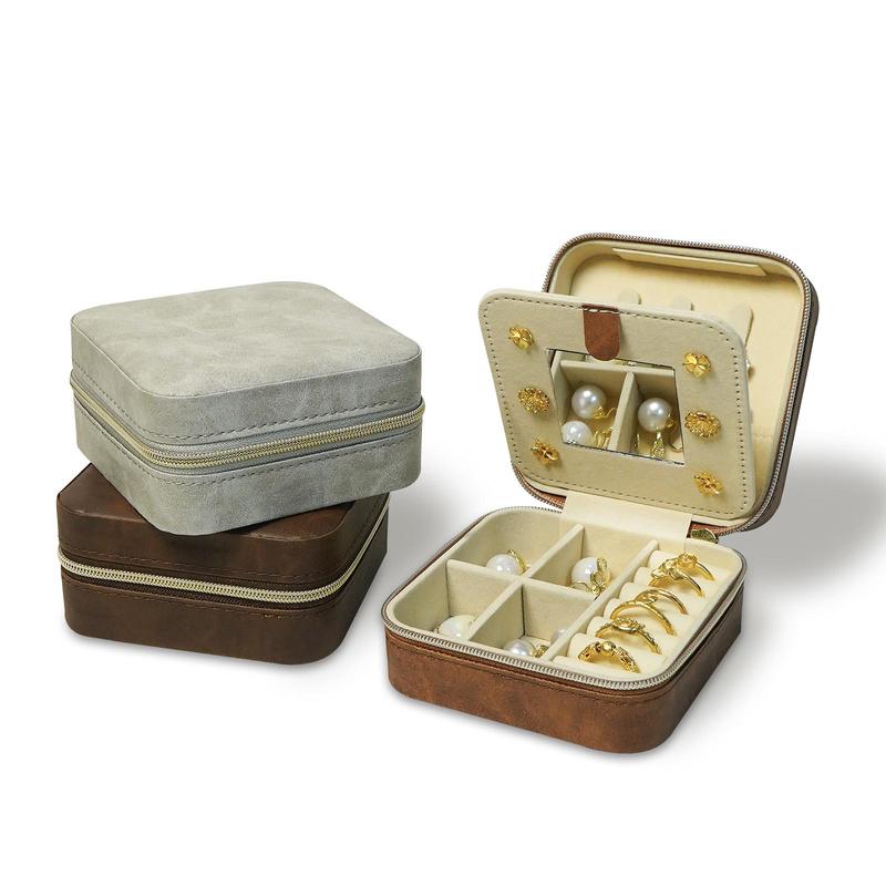 Product Introduction of Vintage Style Mini Jewelry Box, 1 Count Portable PU Leather Jewelry Organizing Box with Mirror, Jewelry Storage Box for Earrings, Necklaces, Rings 15