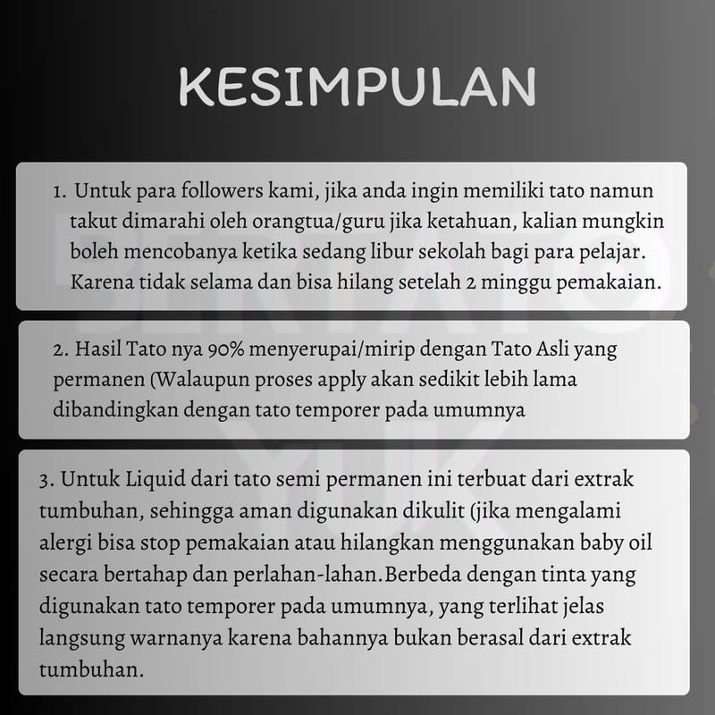 BERTATO-Stiker tato temporer semi permanen tahan lama anti air Kode tulisan-10 / Tato bentuk stiker tahan air / Tato temporer semi permanen Kode Tulisan-10 Temporary Punggung 4