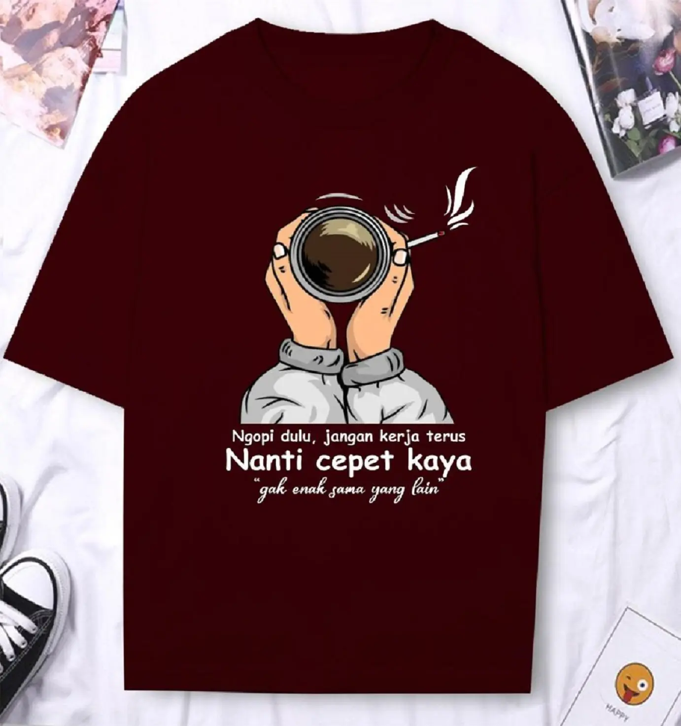 DTF083 Kaos Distro Pria TShirt Pria Kaos Pria NGOPI DULU!! - BF