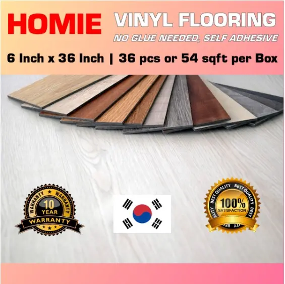 [KEPING] DIY HOMIE VINYL FLOORING SELF ADHESIVE (WITH GLUE) 36keping 54sqft WOODEN/WATERPROOF/MURAH Home