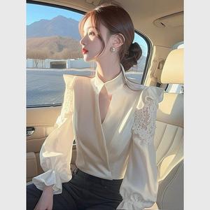 เสื้อสตรี สไตล์ฝรั่งเศส ดีไซน์ไม่ซ้ำใคร ประณีต ระดับไฮเอนด์ สวยสุดๆ ทำจากผ้าซาตินสีขาว เหมาะสำหรับฤดูใบไม้ผลิ มาใหม่ในปี 2565