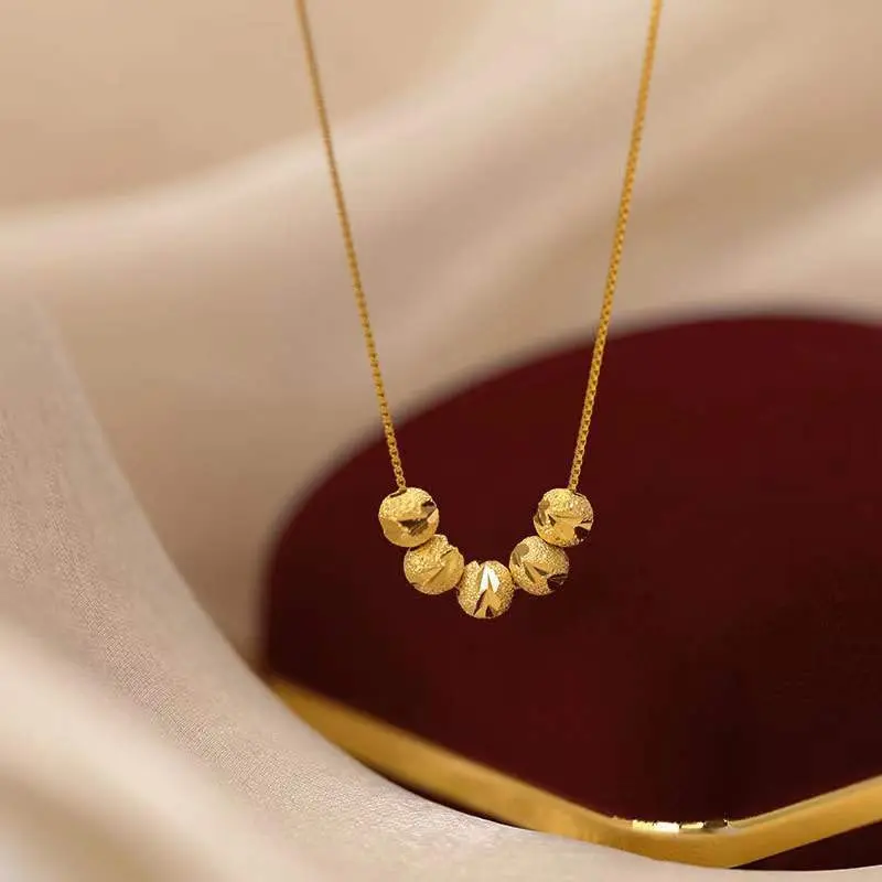 Wufu Linmen Transfer Beads, Beads, Micro Inlaid Necklace, Women's Fashion Style, Versatile Clavicle Chain, No Fading Birthday Party Gift heart  chain
