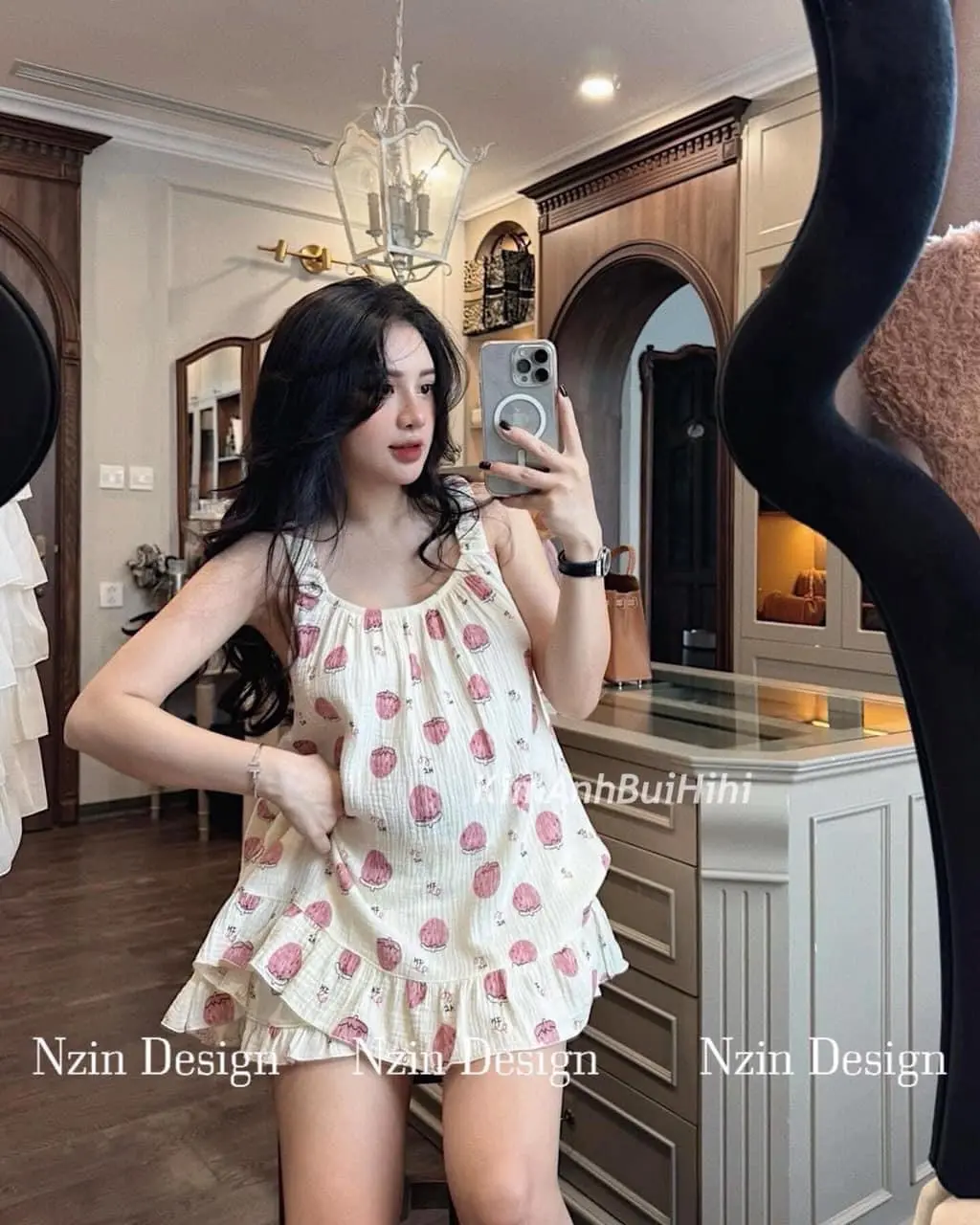 Bộ Bộ ngủ 2 dây quai nhún in hình xinh xắn, chất đũi