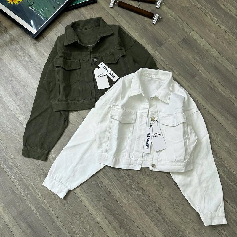 Áo Khoác Jean Nữ Hai Nắp Túi Trơn Màu Phom Vừa Tay , Có Cổ - Menswear Top Women Jacket 7
