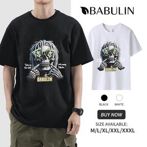 BABULIN men's pure cotton Oversized heavy-weight cotton T-shirt Cash skull pattern Printed T-shirt
