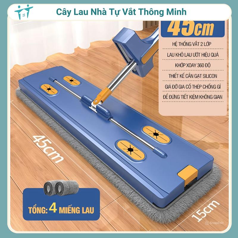Cây Lau Nhà Tự Vắt Thông Minh Kèm Xô Gấp Gọn Silicon Tặng Kèm 4 Bông Lau Chổi Lau Nhà 360 Độ Lau Sàn Làm Sạch chổi  lau 0
