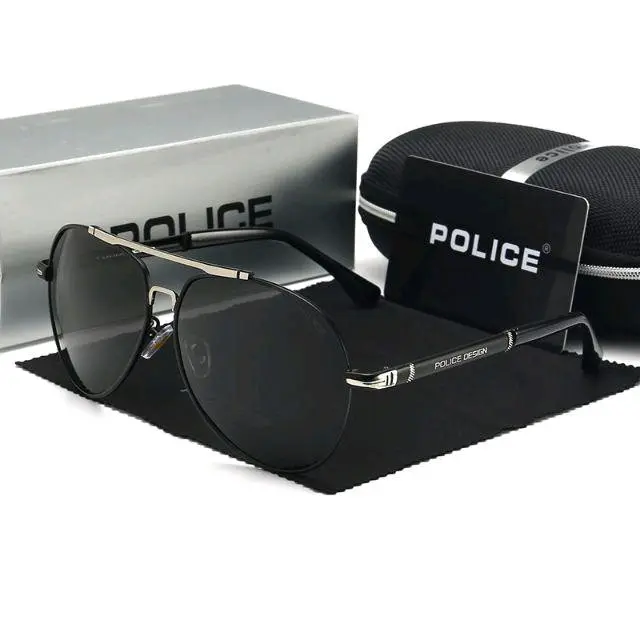 Kacamata Aviator polis Pria wanita polarized anti silau seri 758 Lensa Sunglasses Black