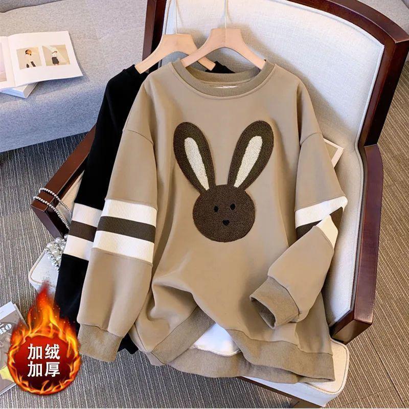 Áo Len Cổ Thuyền Lót Lông Cừu, Thiết Kế Đẹp, Dành Cho Nữ, Phong Cách Phương Tây Mỹ, Áo Dễ Phối Đồ, Thiết Kế Hình Thỏ Hoạt Hình Độc Đáo Thích Hợp Cho Mùa Thu Và Mùa Đông, Hàng Mới Về Năm 2024 Top Women 0