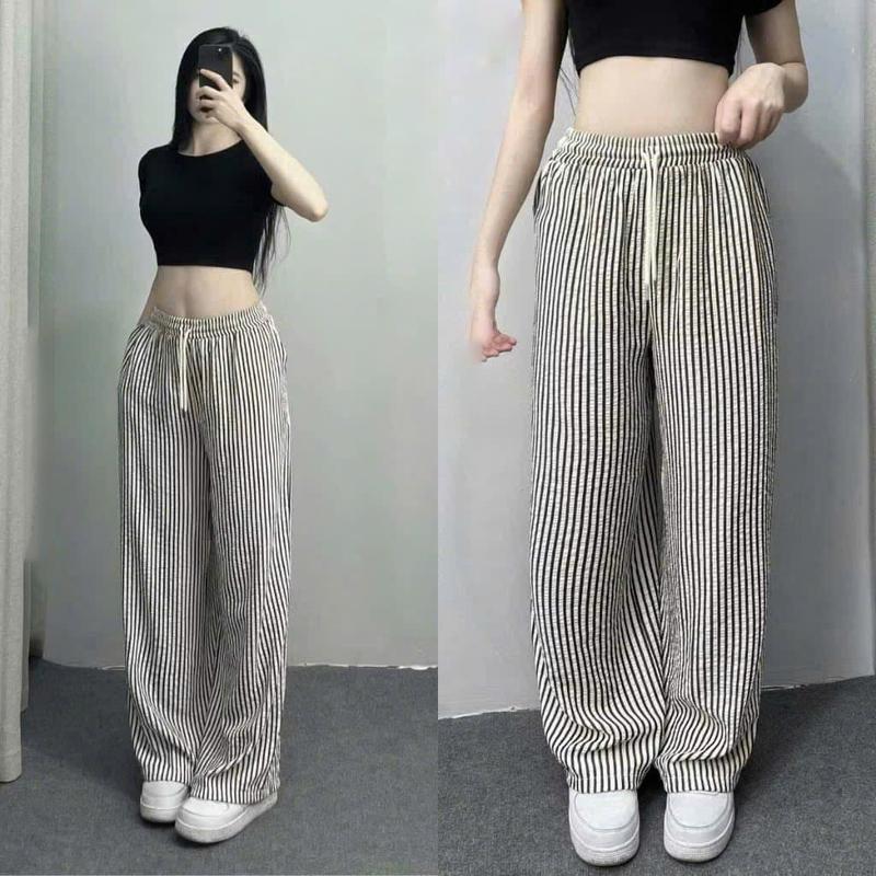 [CHẤT XỊN QC] Quần suông kẻ sọc nữ - Quần kẻ ống rộng - Dáng suông nữ - Chất đũi thô nhăn Women Ong Sọc Kẻ 4