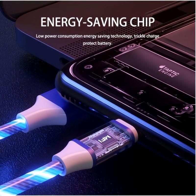 Cáp sạc di động, 3 IN 1, Cáp USB LED, Streamer đầy màu sắc, Cáp Type C và Micro, Sạc nhanh, Dòng dữ liệu 6