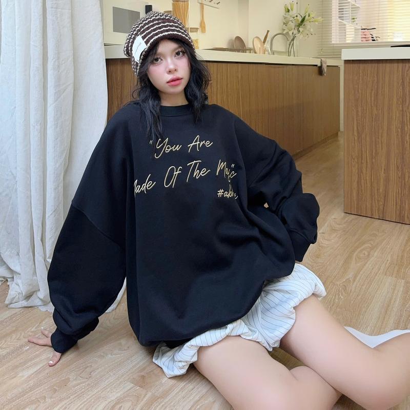 AB HOUSE - Áo sweater nỉ bông form rộng MAGIC thời trang nam nữ Shirt Top Kem Đen