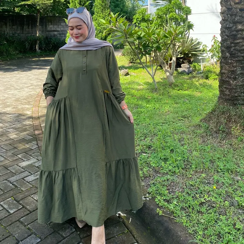 GAMIS WANITA GITA REMPEL LONG DRESS KATUN POLO LINEN PREMIUM LD120 3