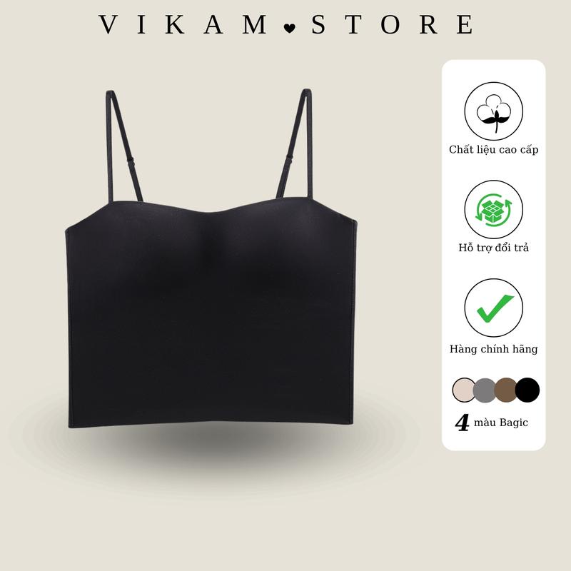 [Mã B33 ]Áo Lót Bra Nữ Su Đúc Dáng Dài Bra Không Gọng Áo 2 Dây Mút Mỏng Sexy Đen Trắng Freeszie Nâu áo  dây có mặc ngủ