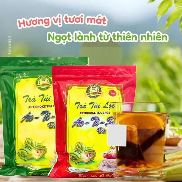 Trà/ Chè atiso túi lọc, trà atiso thảo mộc đà lạt bảo vệ gan, thanh nhiệt cơ thể túi 100 túi lọc NT