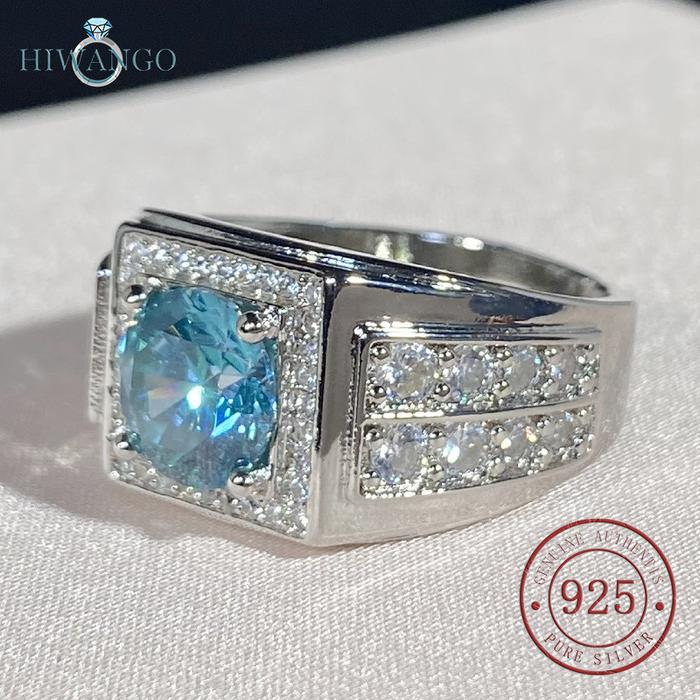 Gambar HIWANGO 925 Cincin Pria Berlian Penuh Zircon 5A Biru Platinum Berlapis Bukaan Mewah Perak Pt950 dari HIWANGO Kab. Gresik Tokopedia