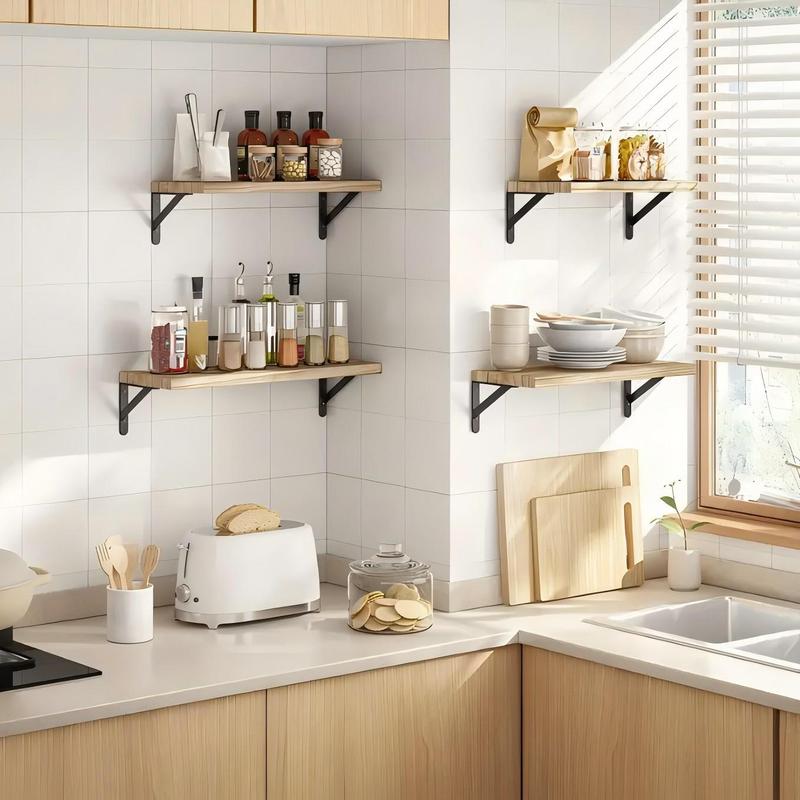 Product Introduction of Wooden Wall Mounted Shelf, 4 Counts/set Wall Mounted Storage Rack, Floating Shelf for Bathroom Bedroom Living Room Kitchen Office 2