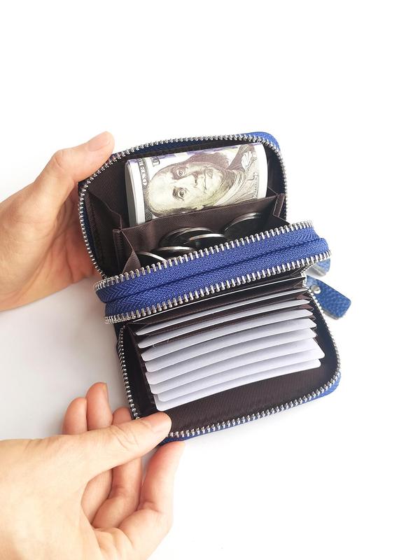 Women's Genuine Leather Wallet, Solid Color Zipper Card Holder, RFID Blocking Anti-theft Short Wallet, Fashionable Multi Card Slot Card Holder for Women & Girls, Small Purse for Daily Used 3