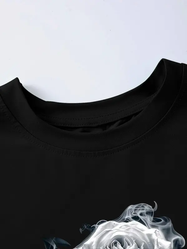 Men's Regular Fit Rose Print Round Neck Tee, Casual Short Sleeve Crew Neck T-shirt for Summer, Fashion Men's Top for Daily Wear 6