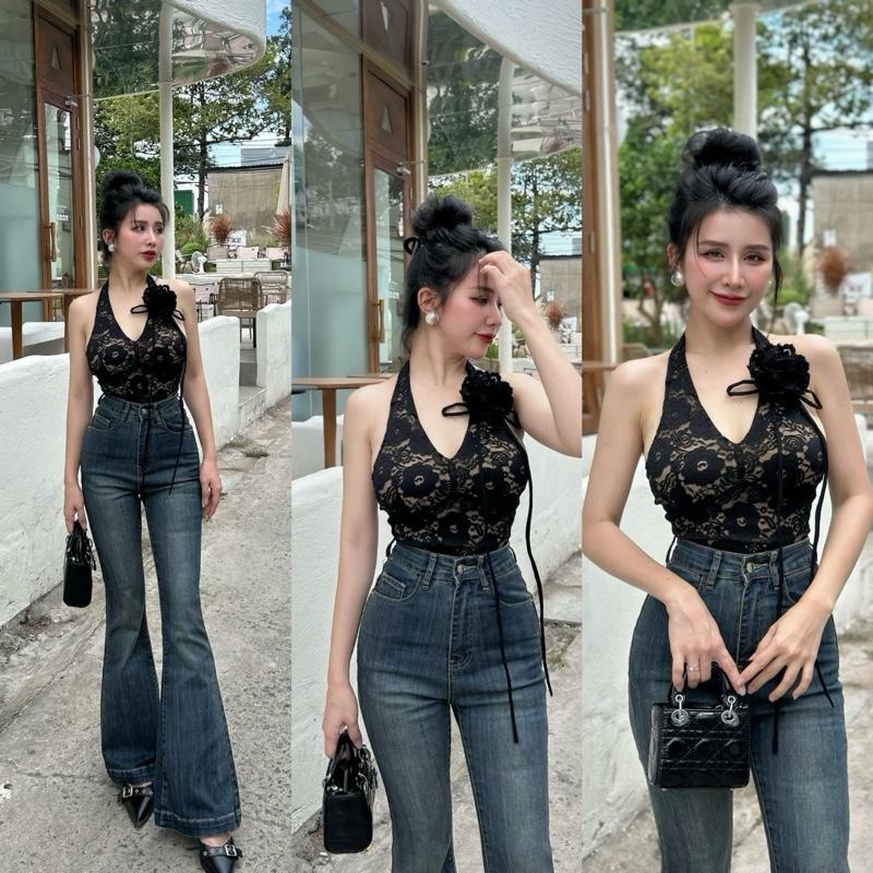 Quần Loe jean 1 nút lưng siêu cao, dáng quần dài trùm gót hack chân dài miên man. Chất jean dày dặn co dãn cực kì thoải mãi. Ôm fom tôn dáng xuất sắc ạ.  Xanh dơ Xanh đậm 295k Dưới 50kg s Dứoi 53kg m Dứoi 57kg l