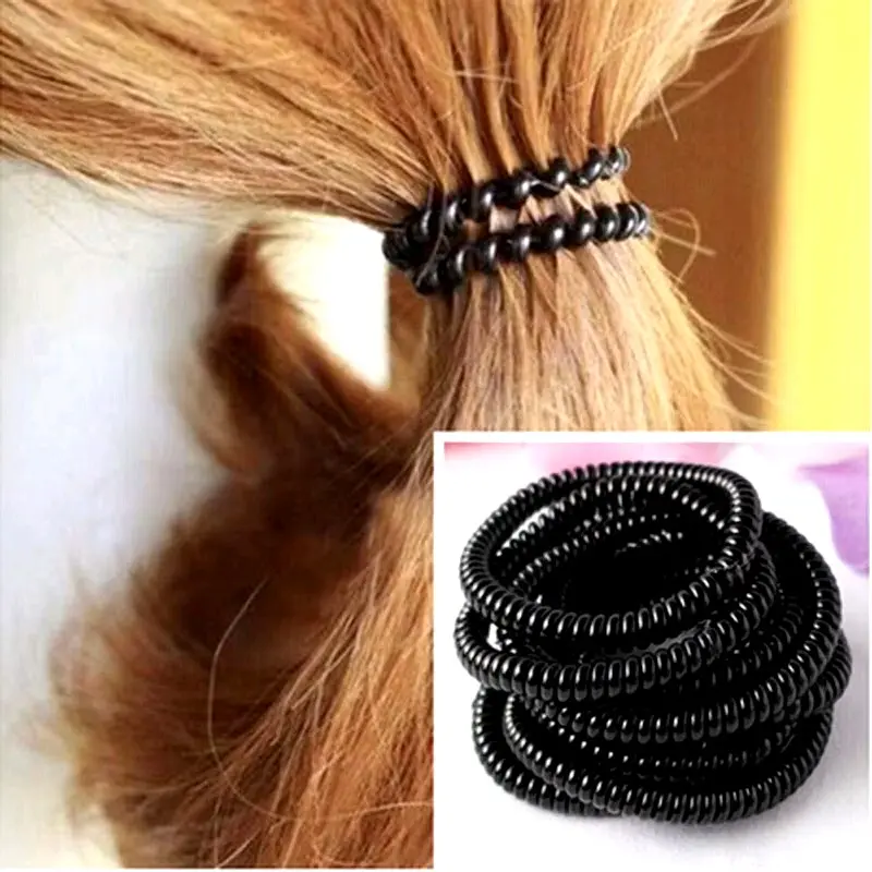 (1k) Dây buộc tóc lò xo đen gọn gàng cho nữ chun  buộc tóc nhựa dạng lò xo xoắn co giãn tiện dụng