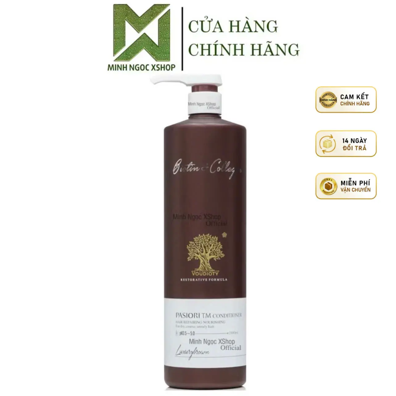 Dầu xả phục hồi siêu mượt Biotin Collagen Luxury Brown nâu 1000ML