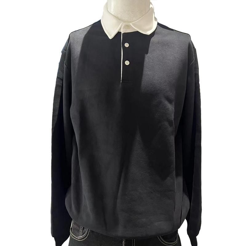 Áo Thun Nam Mùa Thu Đông, Áo Chui Đầu Có Nút Ve Áo, Nửa Placket, Chắp Vá, Màu Sắc, Viền Co Giãn, Áo Thun Lớp Đế Thường Ngày 5