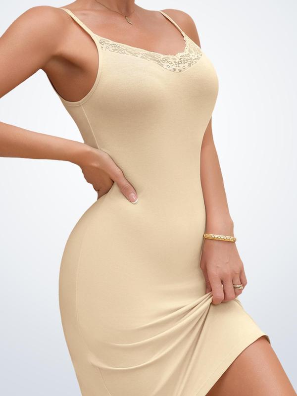 One-piece solid-color lace nightgown for ladies, a tight, sexy, body - shaping and hip - wrapping nightdress with adjustable suspenders 3