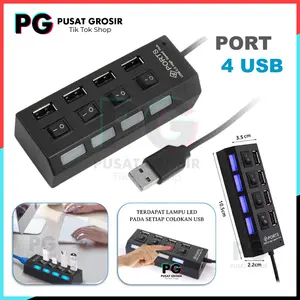 USB Hub 4 port output on off LED 4in1 Colokan Konektor 2.0 cocok untuk Flashdisk Mouse Keyboard