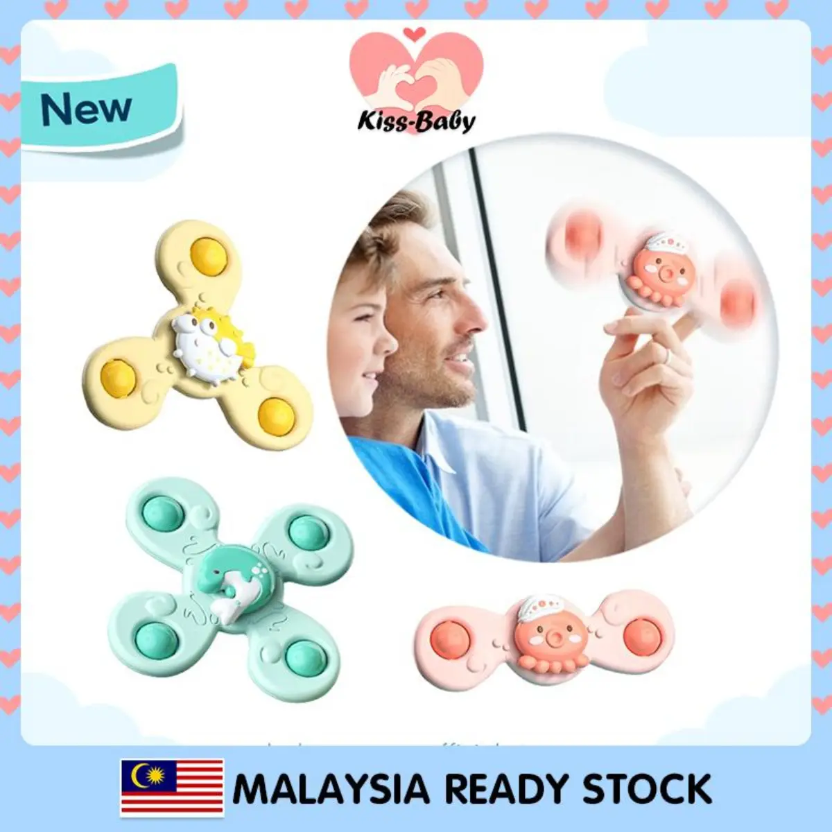 Sucker Turn And Turn Rotation Bath Dining Table Toy Newborn Baby Children Suction Cartoon Happy Gyro ABS Toys Bayi
