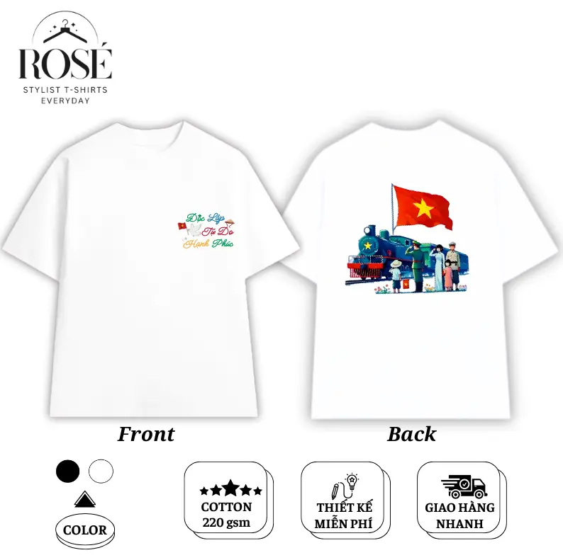Áo thun ROSE SHOP, Áo thun in hình Độc Lập - Tự do - Hạnh Phúc (Mẫu mới) HOTTREND 2025 - Chất vải cotton co dãn 2 chiều 220 gsm, mát mẻ thông thoáng, siêu mịn siêu mát - Top, Cổ Tròn, Unisex