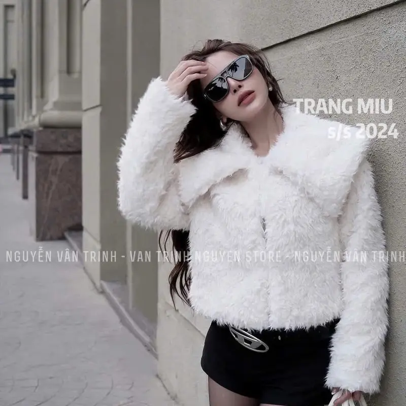 Áo khoác lông cừu cổ bẻ Nâu/Be/Trắng Freesize 2
