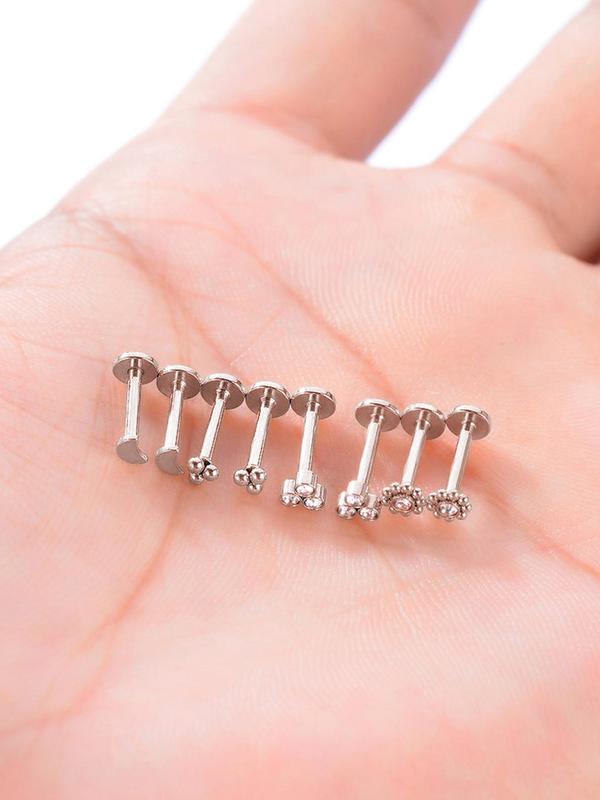 Stainless Steel Lip Stud Set, Artificial Gemstone Decor Lip Studs, Fashionable Body Jewelry for Women & Men, Trendy All-match & Exquisite Jewelry for Birthday Gift 6