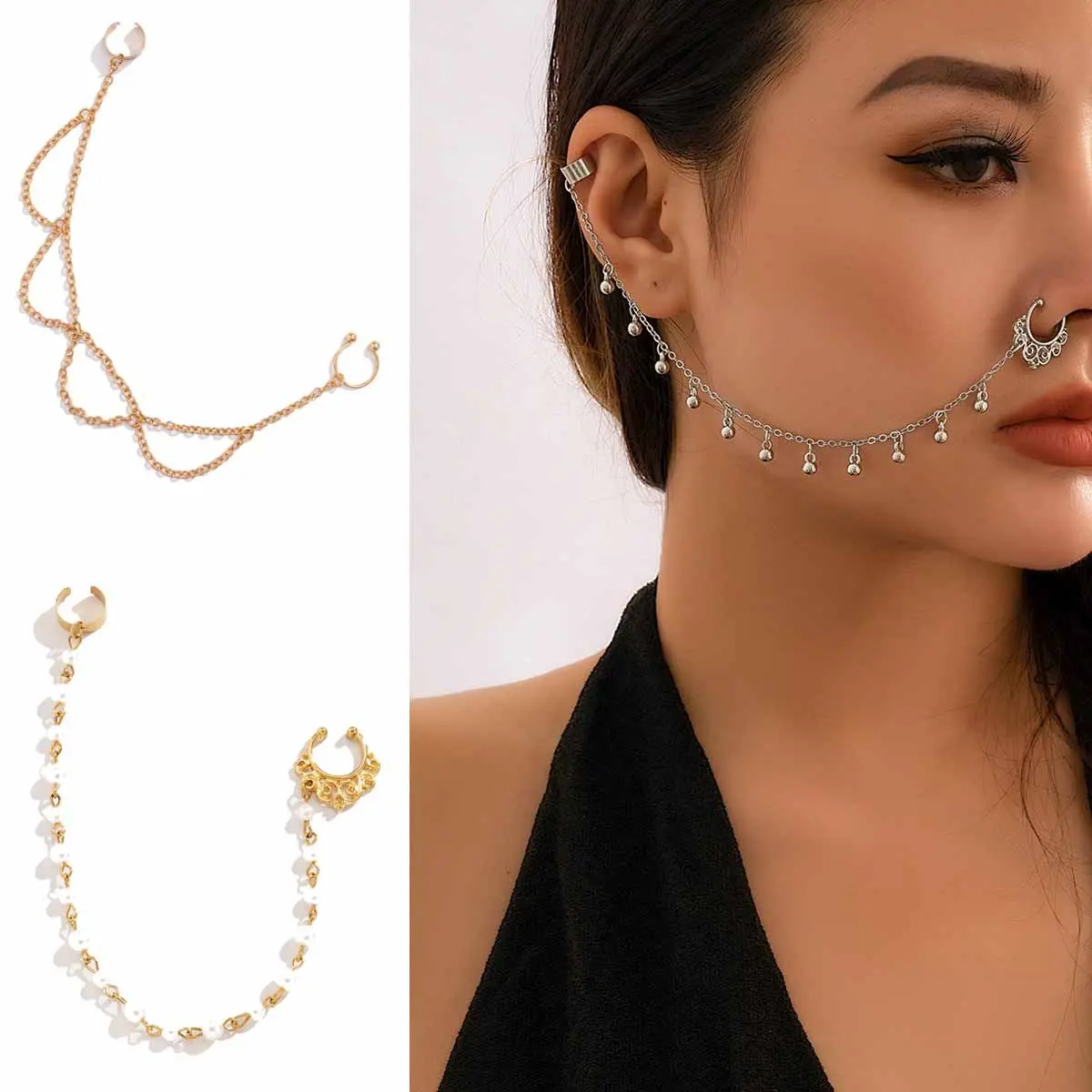 ✨Pain-Free Nose Chain | Magnetic Faux Pearl Tassel Jewelry | Gothic Non-Piercing Nose Ring [Adjustable Length] TikTok Viral Gothic Nose Accessories✨Festival Boho Face Jewelry